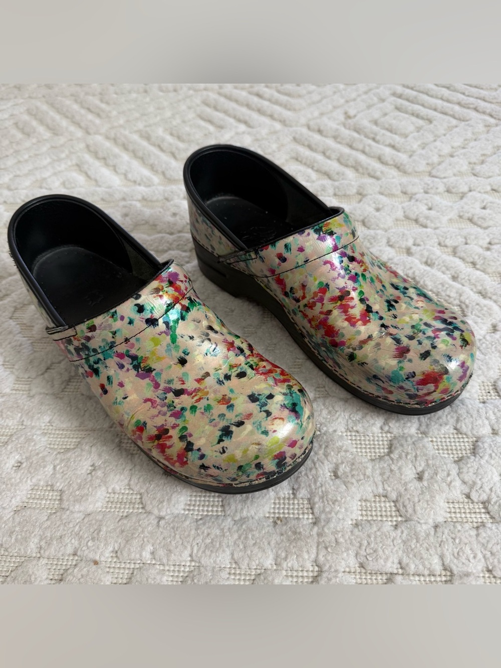 Dansko Professional Clogs Abstract Floral Paint Splatter Leather Shoes 42 /US 11